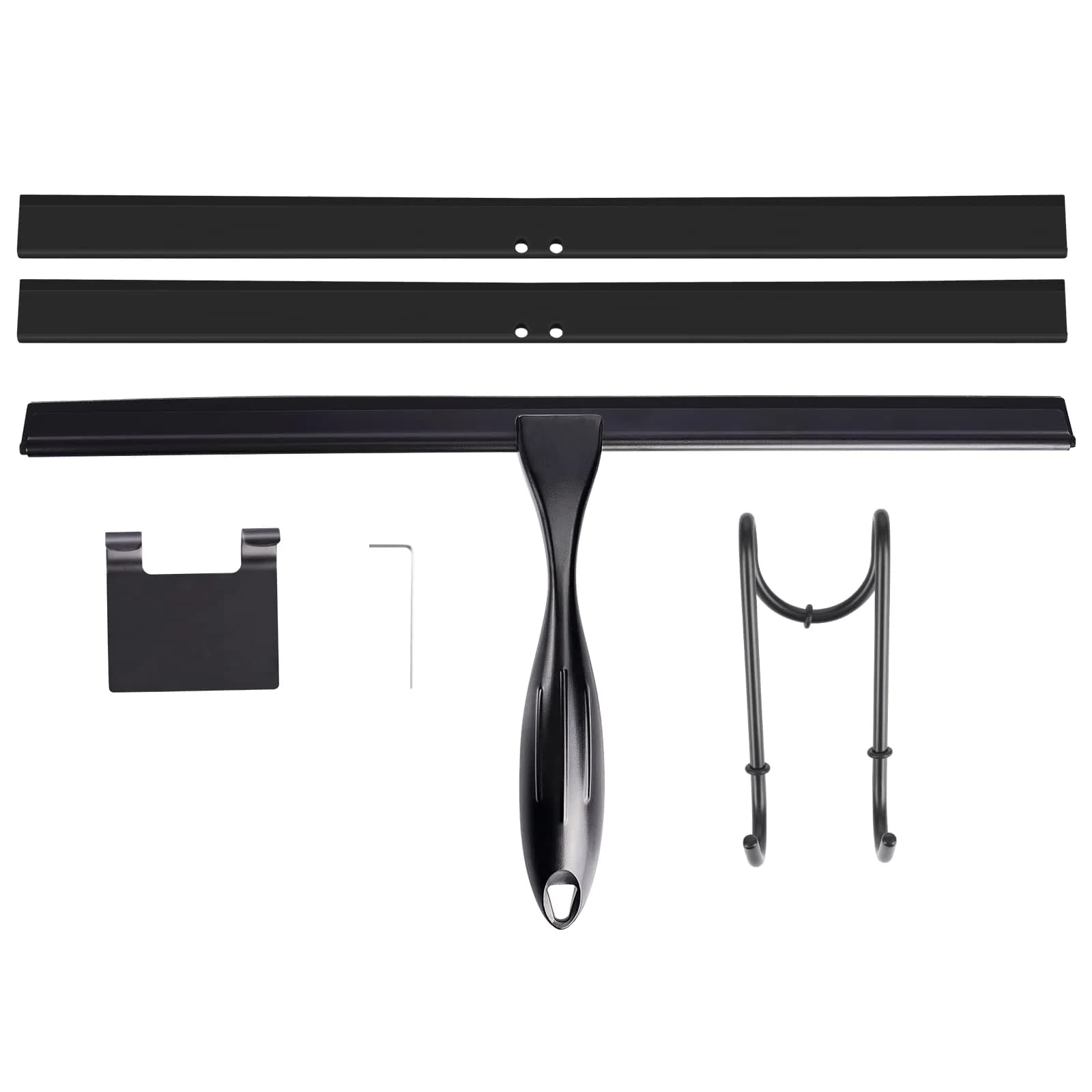 TOOVEM Shower Squeegee 14 Inch Silver | Glass & Bathroom Cleaning Tool — Black 14 inch