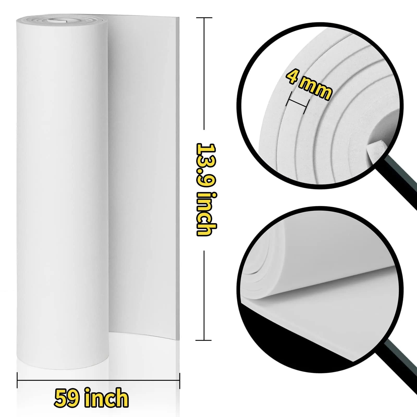MEARCOOH White EVA Foam Roll 4mm Thick (150cm x 35.5cm) | High Density 86kg/m³ Cosplay Craft Foam - view 2