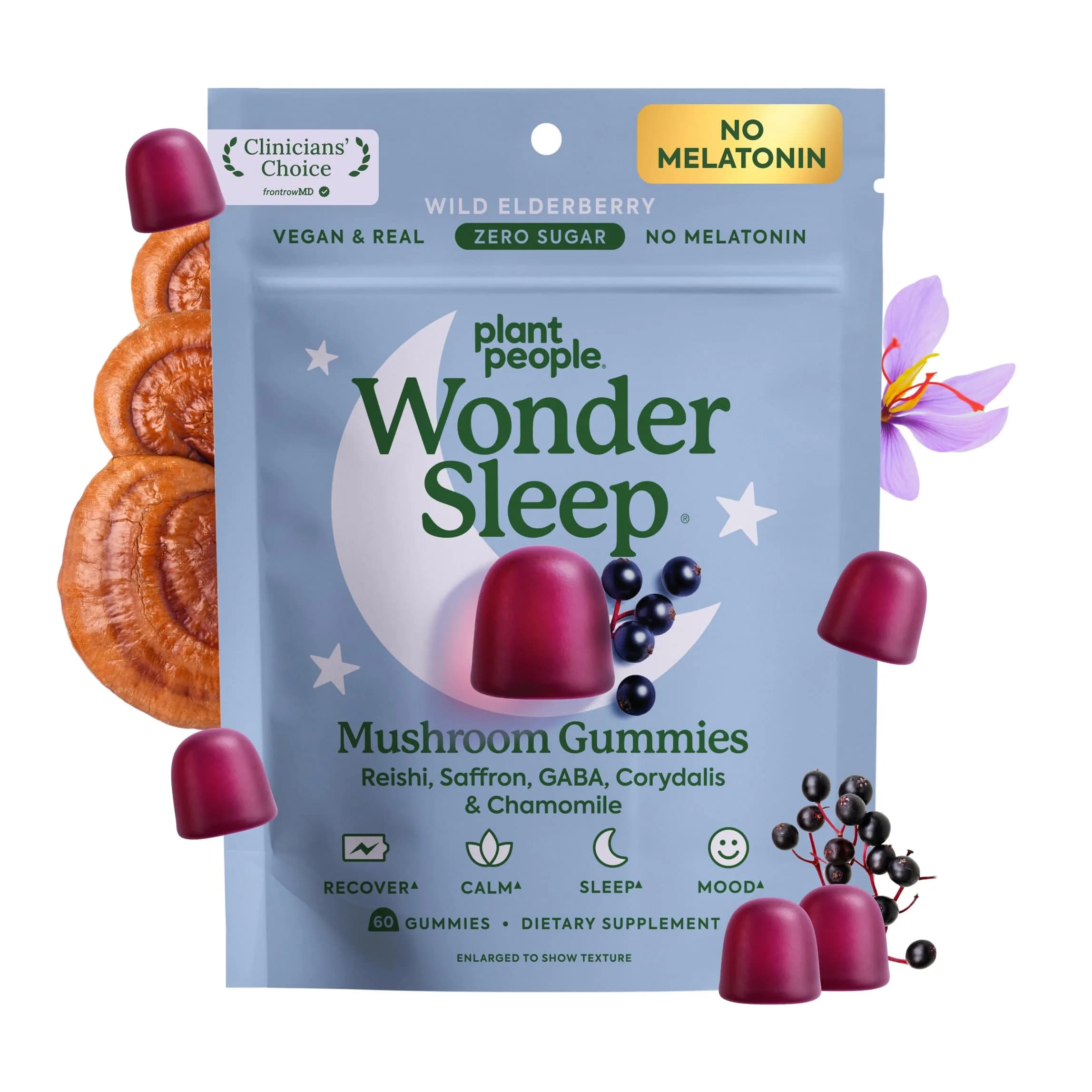 Plant People WonderSleep Mushroom Gummies Supplement for Sleep, 60ct | Natural Relaxation & Rest Support — Purple