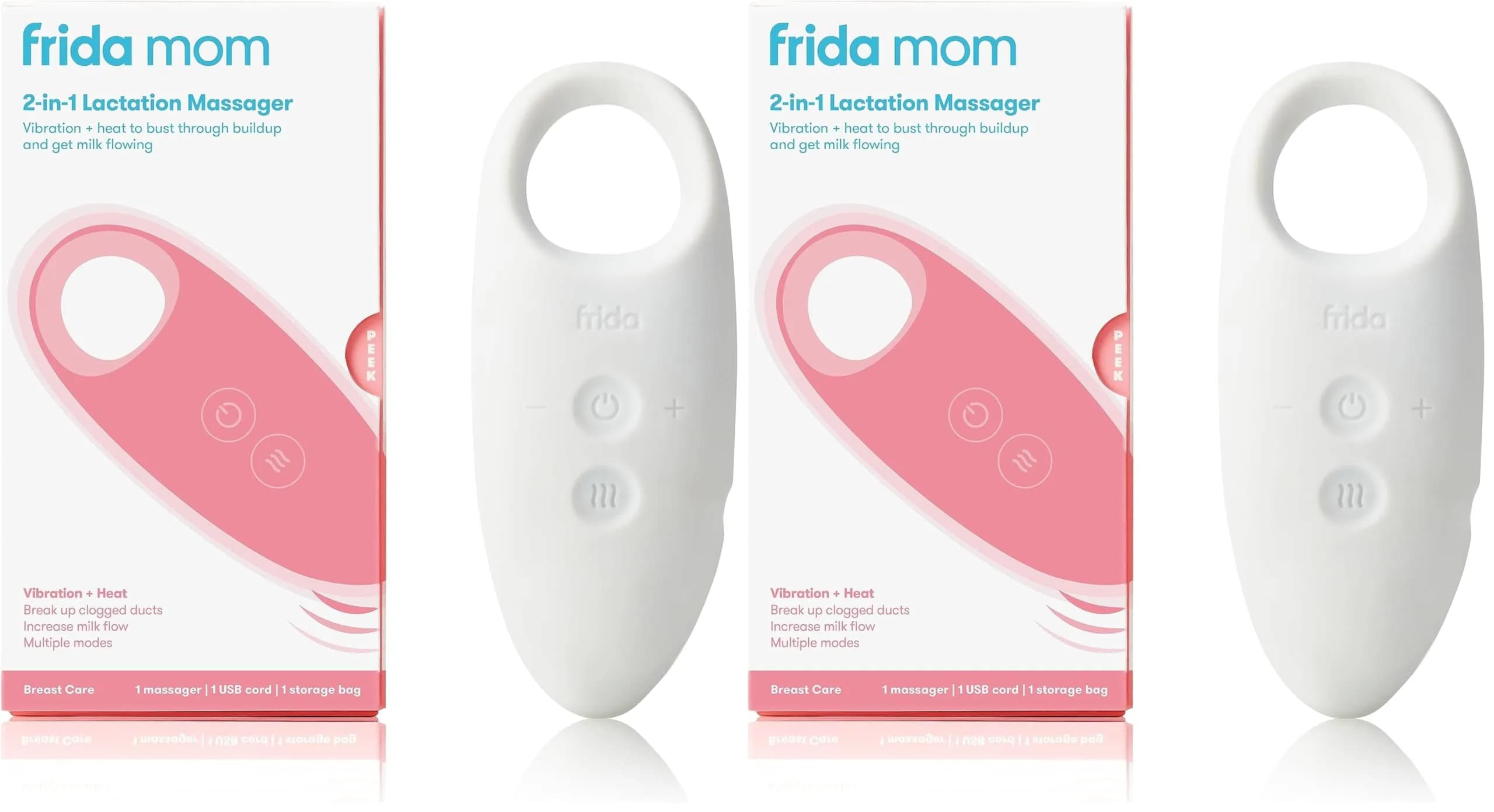 Frida Mom 2-in-1 Lactation Massager with Heat & Vibration, White (Pack of 2) | USB Rechargeable for Clogged Milk Ducts