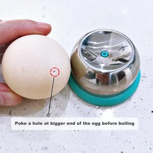 jawbush Stainless Steel Egg Piercer for Hard Boiled Eggs | Heavy Duty Egg Hole Puncher with Safety Retractable Pin & Non-Slip Base, Blue thumbnail 4