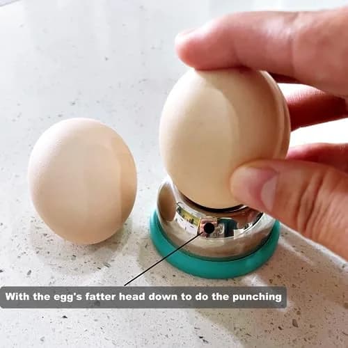 jawbush Stainless Steel Egg Piercer for Hard Boiled Eggs | Heavy Duty Egg Hole Puncher with Safety Retractable Pin & Non-Slip Base, Blue thumbnail 2