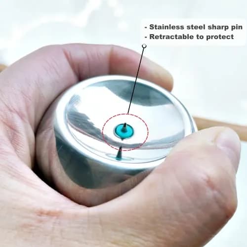 jawbush Stainless Steel Egg Piercer for Hard Boiled Eggs | Heavy Duty Egg Hole Puncher with Safety Retractable Pin & Non-Slip Base, Blue thumbnail 3