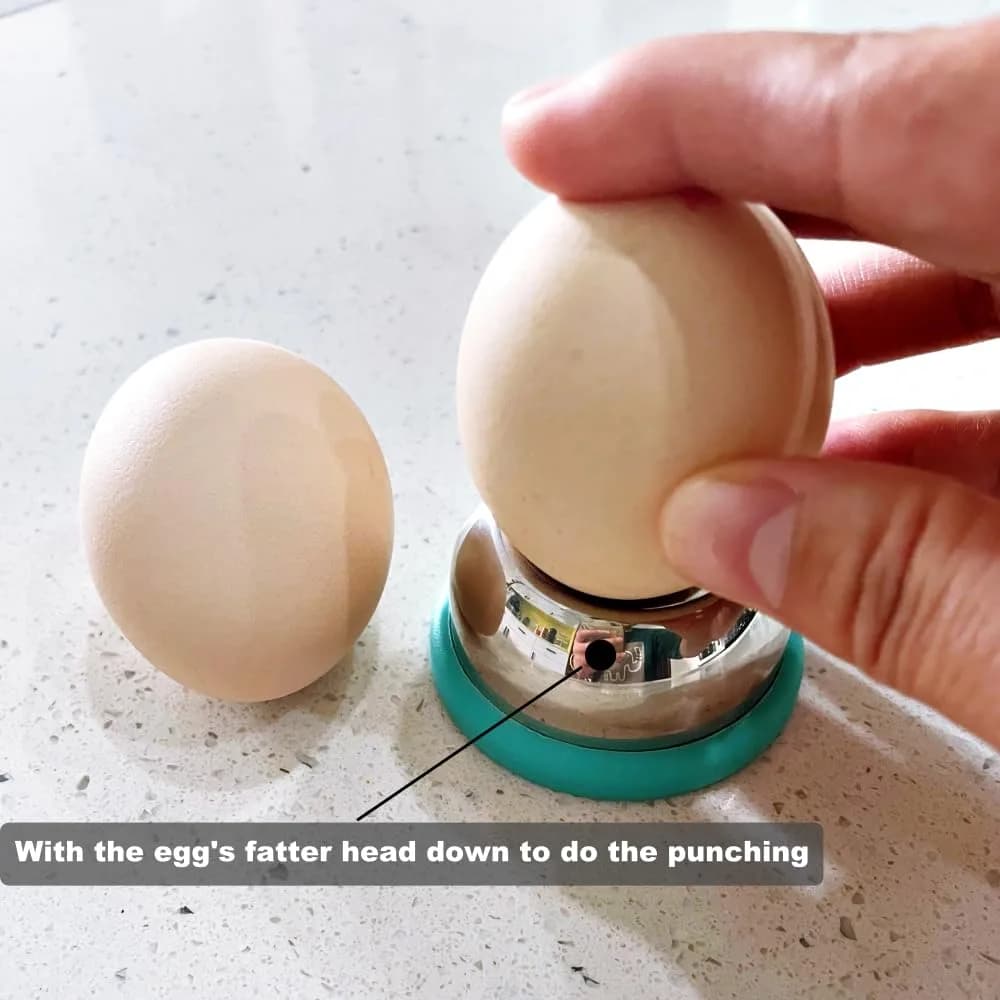 jawbush Stainless Steel Egg Piercer 2 Pack | Heavy Duty Egg Hole Puncher for Hard Boiled Eggs with Retractable Pin & Non-Slip Base thumbnail 2