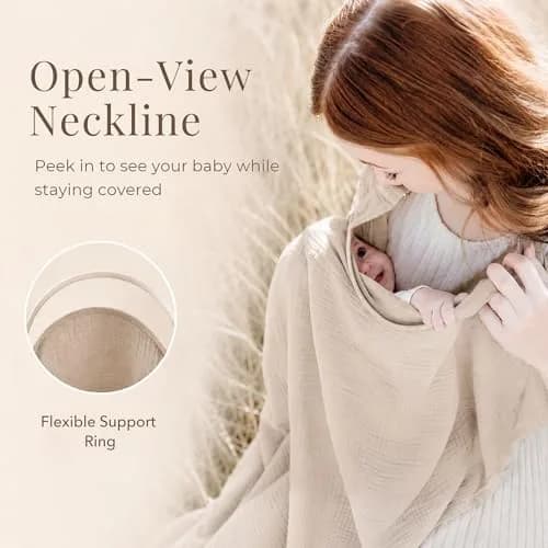 Konssy Muslin Nursing Cover Up for Breastfeeding with Rigid Hoop - Summer Wheat | 100% Cotton, Breathable, Multi-functional thumbnail 4