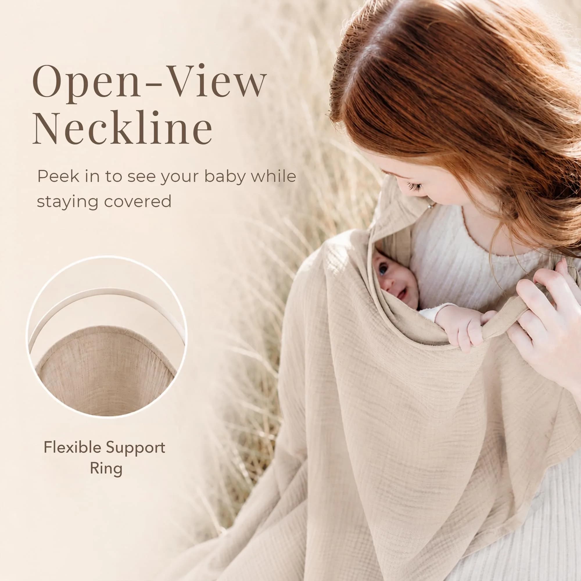 Konssy Muslin Nursing Cover Up for Breastfeeding with Rigid Hoop - Summer Wheat | 100% Cotton, Breathable, Multi-functional - view 4