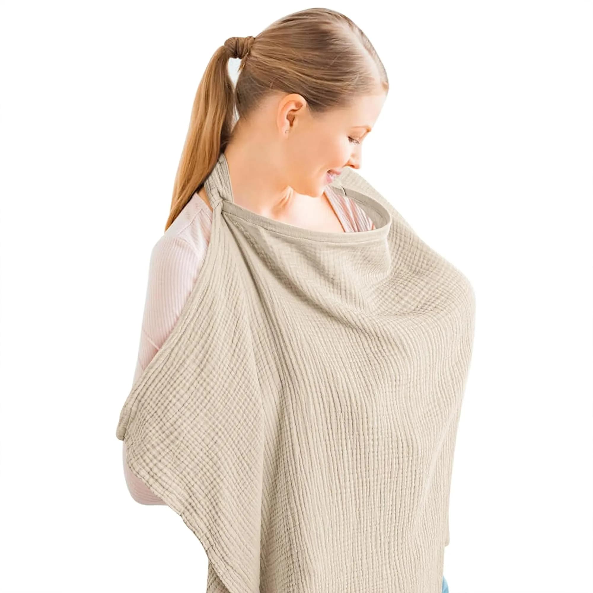 Konssy Muslin Nursing Cover Up for Breastfeeding with Rigid Hoop - Summer Wheat | 100% Cotton, Breathable, Multi-functional