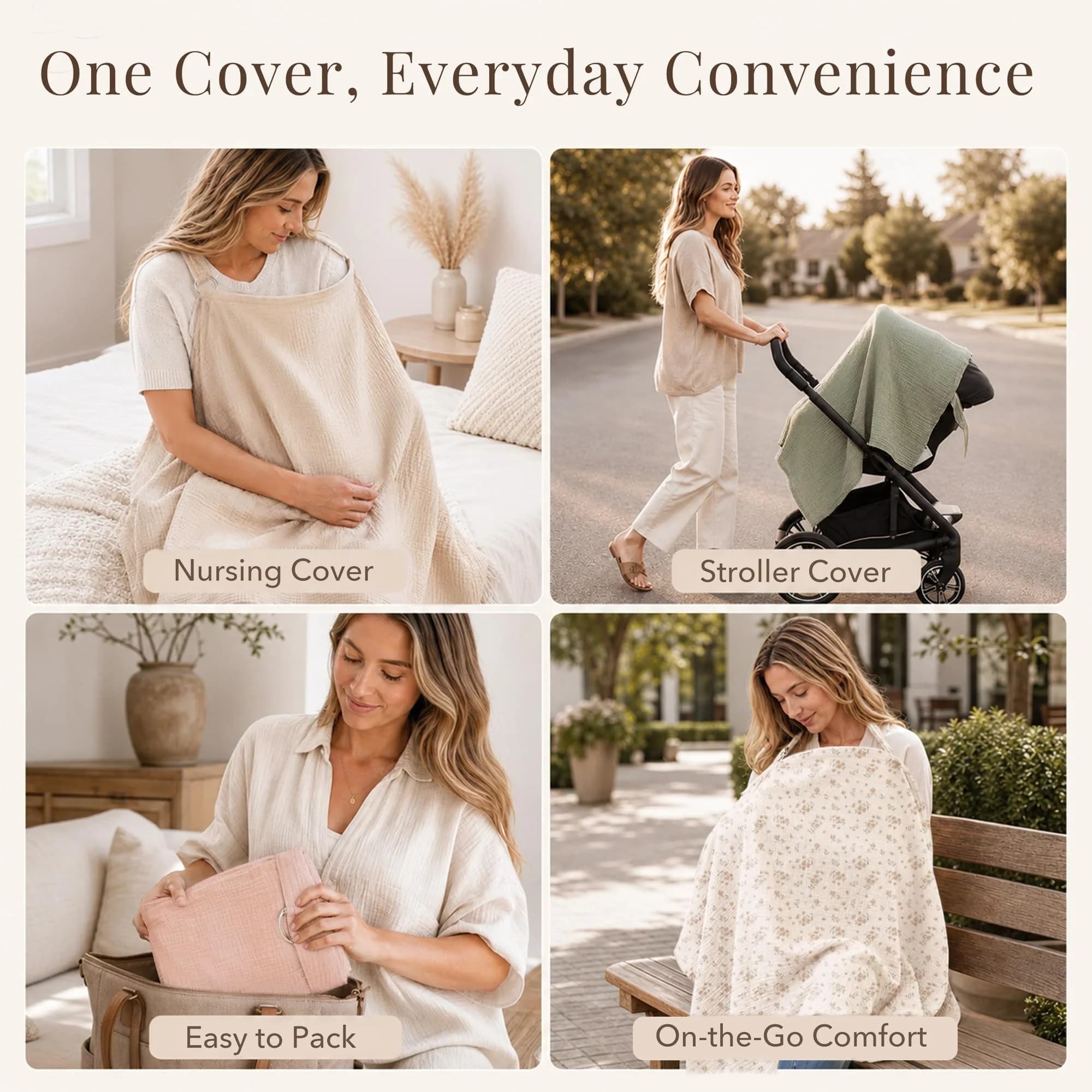 Konssy Muslin Nursing Cover Up for Breastfeeding with Rigid Hoop - Summer Wheat | 100% Cotton, Breathable, Multi-functional - view 7