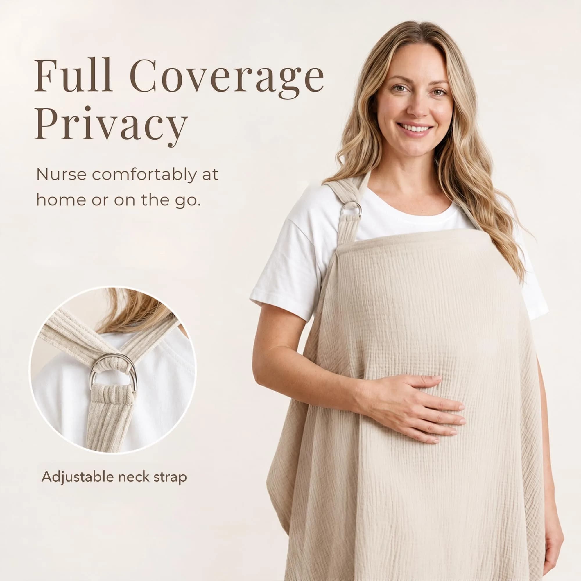 Konssy Muslin Nursing Cover Up for Breastfeeding with Rigid Hoop - Summer Wheat | 100% Cotton, Breathable, Multi-functional - view 2