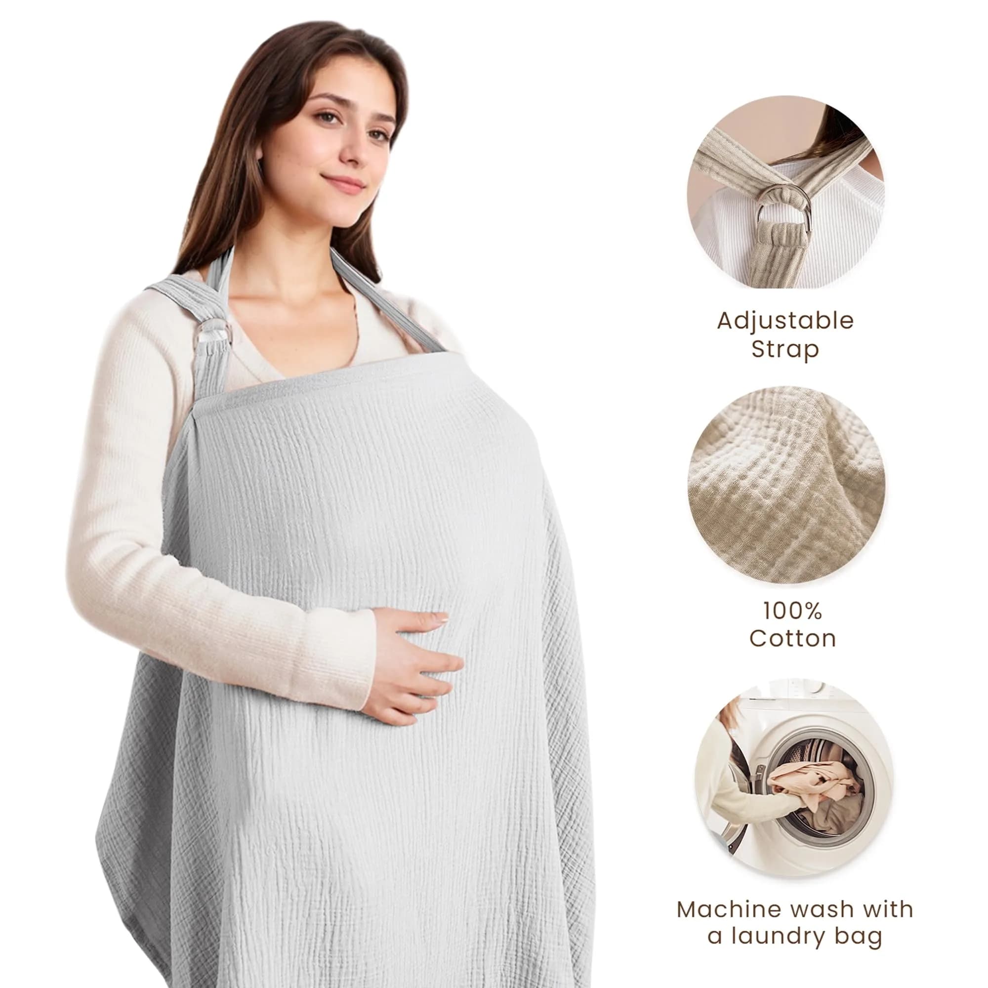 Konssy Muslin Nursing Cover Up Grey | 100% Cotton, Breathable, Multi-Use - view 2