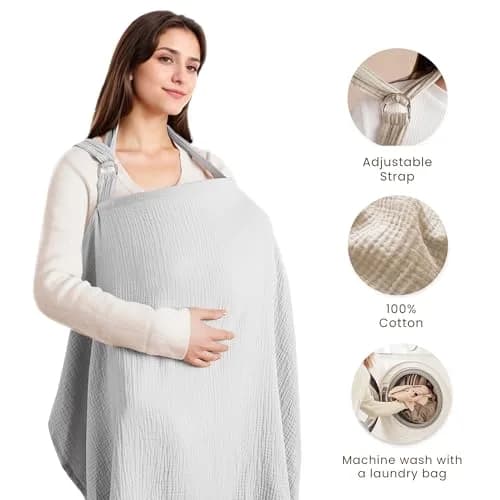 Konssy Muslin Nursing Cover Up Grey | 100% Cotton, Breathable, Multi-Use thumbnail 2
