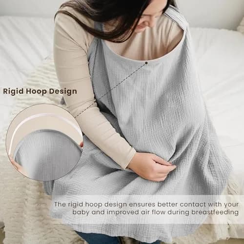 Konssy Muslin Nursing Cover Up Grey | 100% Cotton, Breathable, Multi-Use thumbnail 3