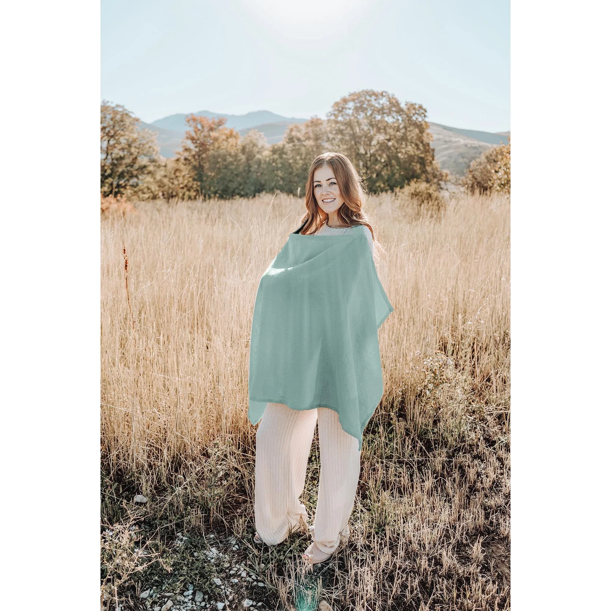 Konssy Muslin Nursing Cover Up for Breastfeeding with Rigid Hoop - Green, 100% Cotton (Muslin) - view 7