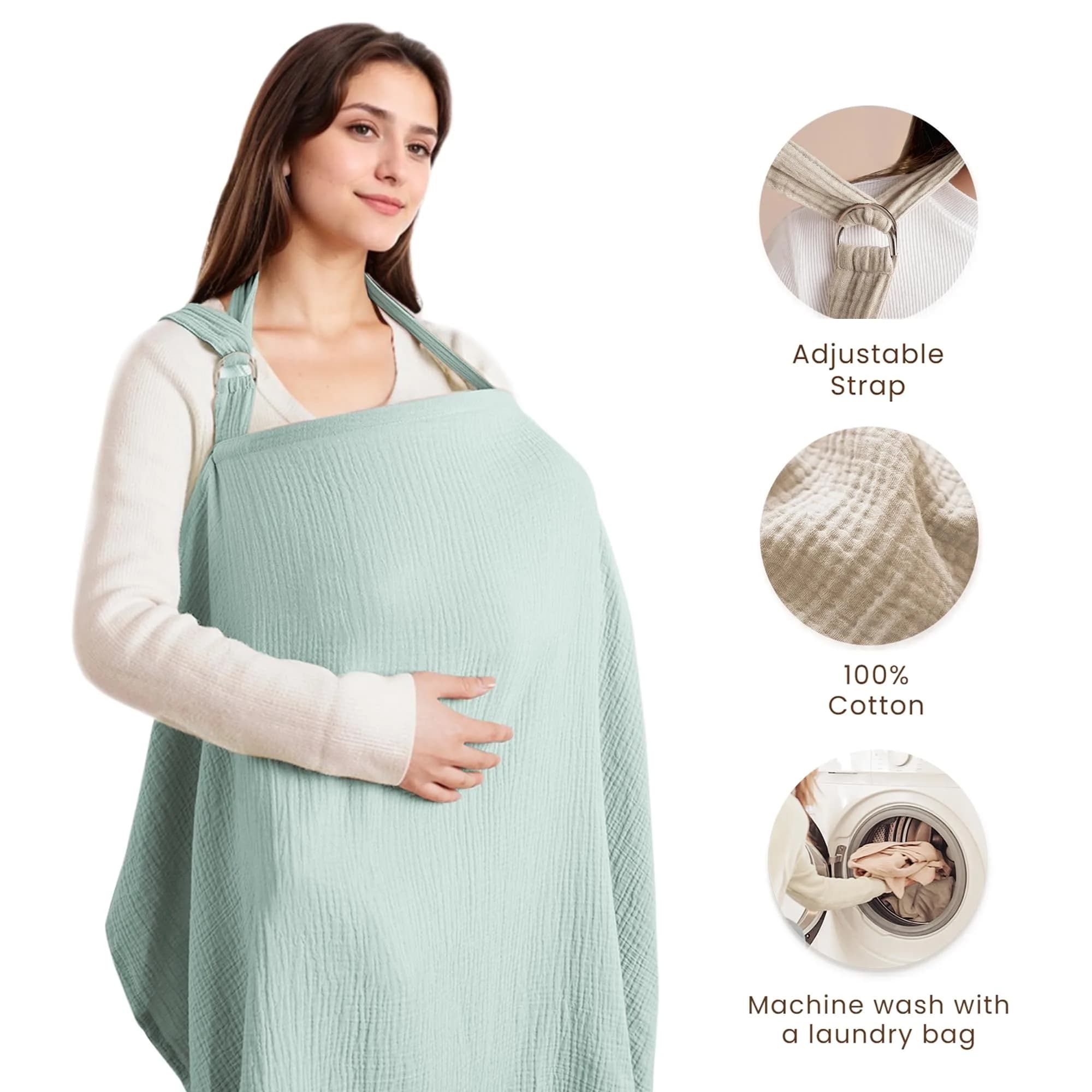 Konssy Muslin Nursing Cover Up for Breastfeeding with Rigid Hoop - Green, 100% Cotton (Muslin) - view 2