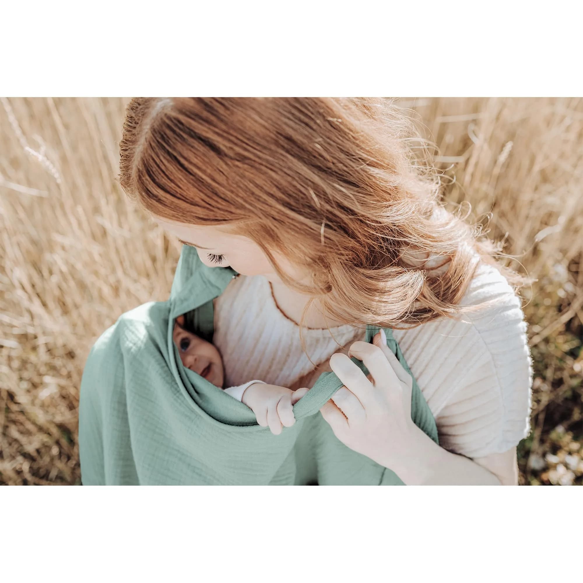 Konssy Muslin Nursing Cover Up for Breastfeeding with Rigid Hoop - Green, 100% Cotton (Muslin) - view 4
