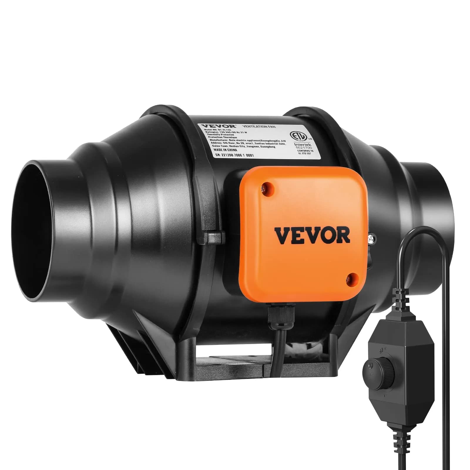 VEVOR Inline Duct Fan, 4-Inch 200 CFM with Variable Speed Controller, Quiet AC-Motor Ventilation Exhaust Fan for Hydroponics & Grow Tents