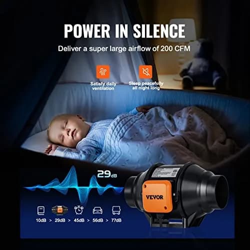 VEVOR Inline Duct Fan, 4-Inch 200 CFM with Variable Speed Controller, Quiet AC-Motor Ventilation Exhaust Fan for Hydroponics & Grow Tents thumbnail 4