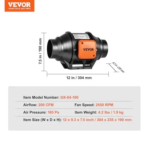 VEVOR Inline Duct Fan, 4-Inch 200 CFM with Variable Speed Controller, Quiet AC-Motor Ventilation Exhaust Fan for Hydroponics & Grow Tents thumbnail 7