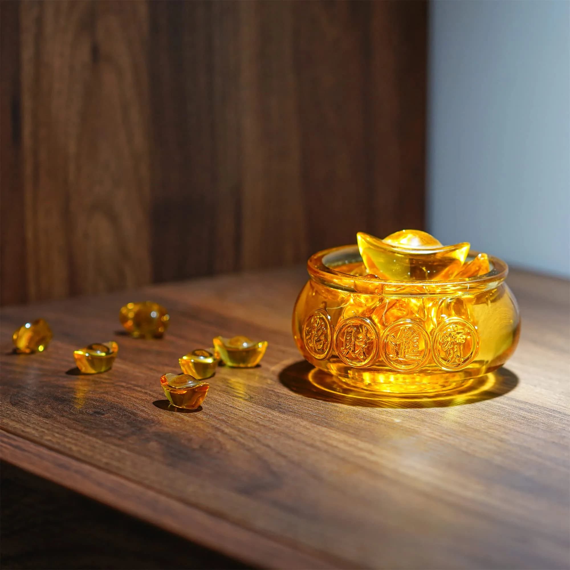 YU FENG Crystal Wealth Bowl with 41 Gold Ingots | Decorative Accent Piece for Prosperity - view 6