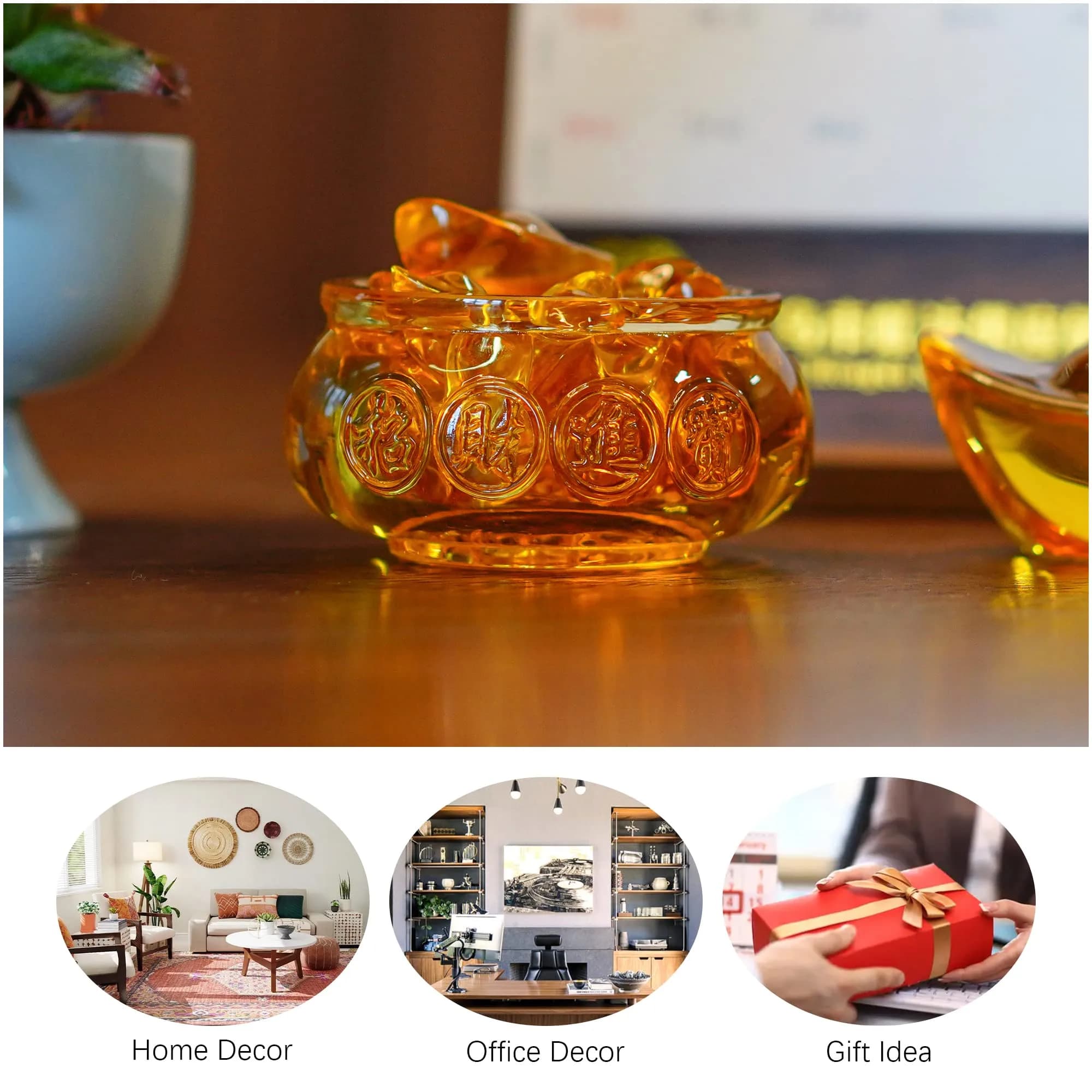 YU FENG Crystal Wealth Bowl with 41 Gold Ingots | Decorative Accent Piece for Prosperity - view 8