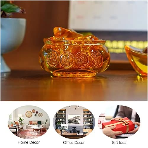 YU FENG Crystal Wealth Bowl with 41 Gold Ingots | Decorative Accent Piece for Prosperity thumbnail 8