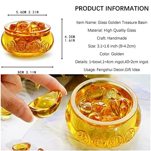 YU FENG Crystal Wealth Bowl with 41 Gold Ingots | Decorative Accent Piece for Prosperity thumbnail 2