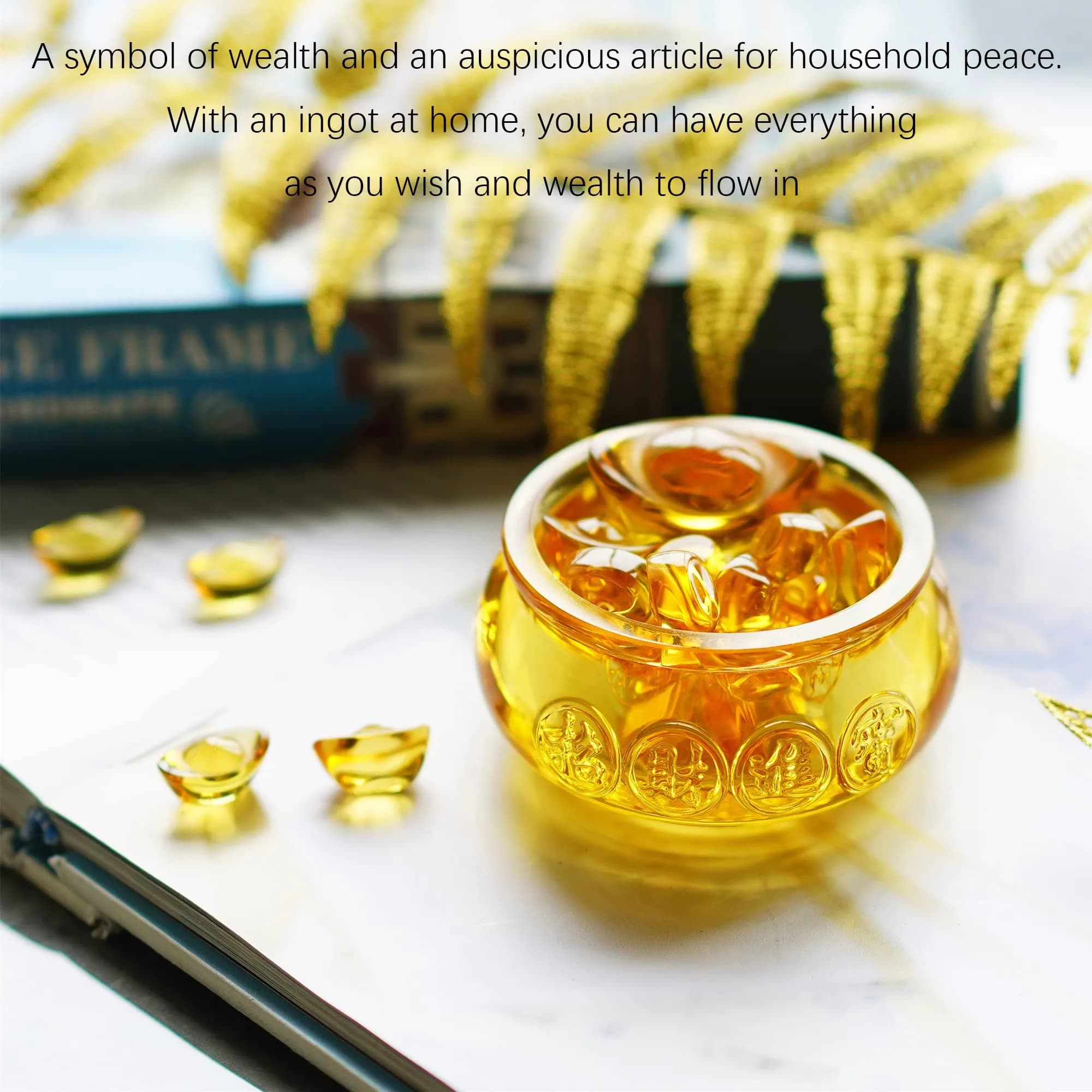 YU FENG Crystal Wealth Bowl with 41 Gold Ingots | Decorative Accent Piece for Prosperity - view 3