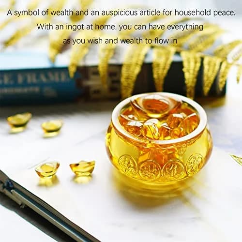 YU FENG Crystal Wealth Bowl with 41 Gold Ingots | Decorative Accent Piece for Prosperity thumbnail 3
