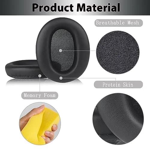 Adhiper Black Replacement Ear Pads for Sony WH-CH720N, WH-CH710N Headphones | Soft Protein Leather & Memory Foam thumbnail 5