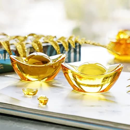 YU FENG Crystal Yuan Bao Figurines 7.62 cm (3 Inch) | Golden Ingot Decor for Wealth & Abundance thumbnail 4
