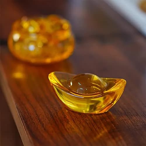 YU FENG Crystal Yuan Bao Figurines 7.62 cm (3 Inch) | Golden Ingot Decor for Wealth & Abundance thumbnail 6