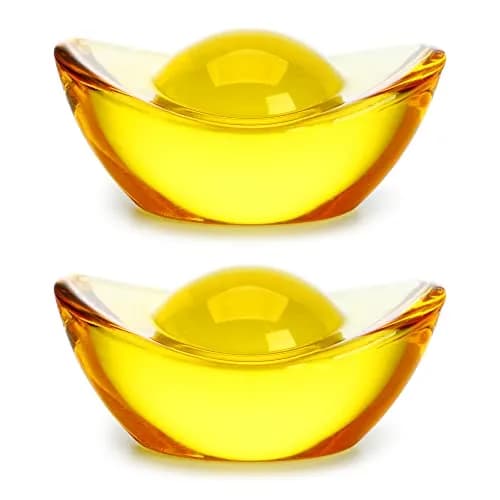 YU FENG Crystal Yuan Bao Figurines 7.62 cm (3 Inch) | Golden Ingot Decor for Wealth & Abundance thumbnail 1