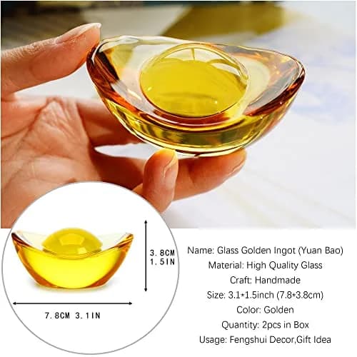 YU FENG Crystal Yuan Bao Figurines 7.62 cm (3 Inch) | Golden Ingot Decor for Wealth & Abundance thumbnail 2