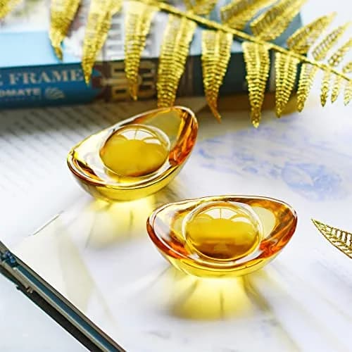 YU FENG Crystal Yuan Bao Figurines 7.62 cm (3 Inch) | Golden Ingot Decor for Wealth & Abundance thumbnail 3