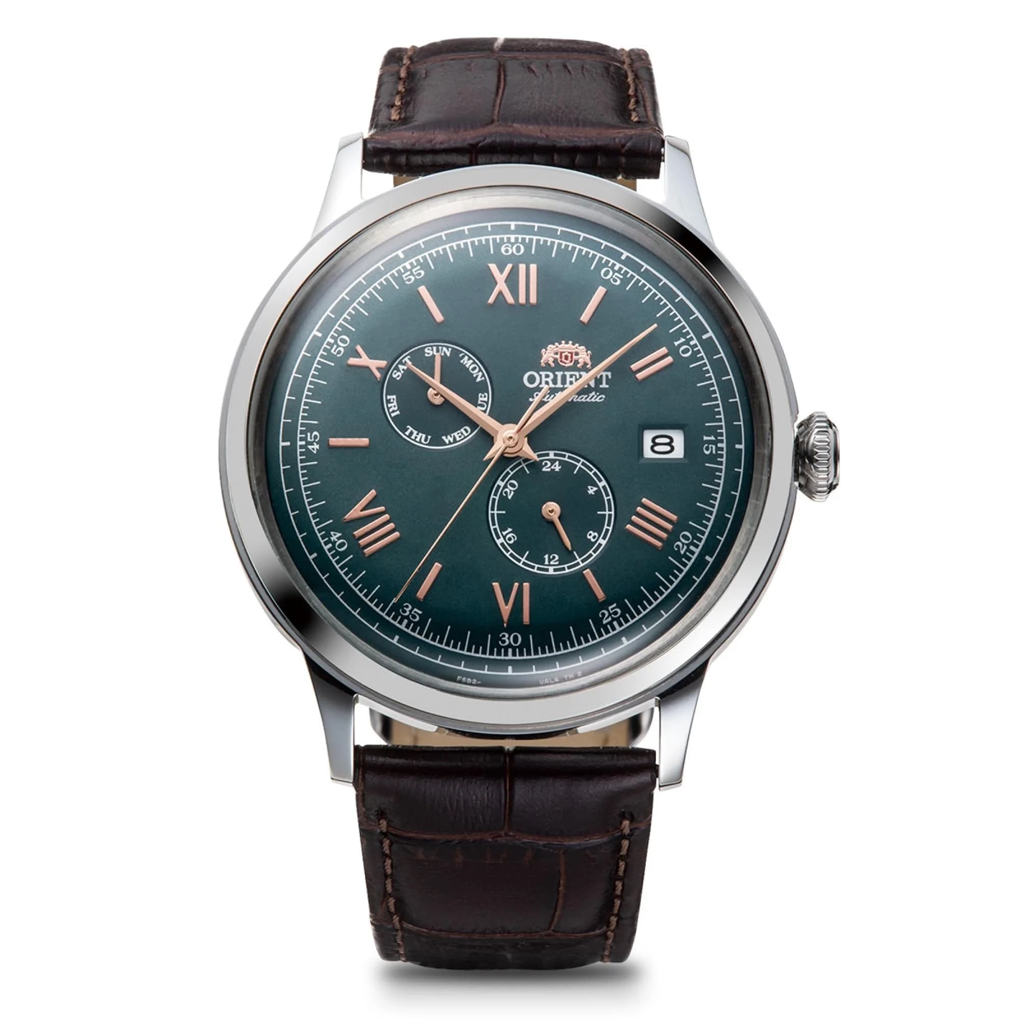 Orient Bambino RN-AK0703E Automatic Watch, Green Dial, 40.5mm Stainless Steel Case, Brown Calf Strap