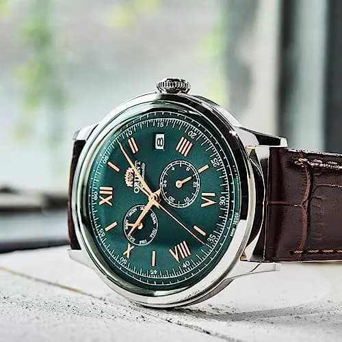 Orient Bambino RN-AK0703E Automatic Watch, Green Dial, 40.5mm Stainless Steel Case, Brown Calf Strap thumbnail 4