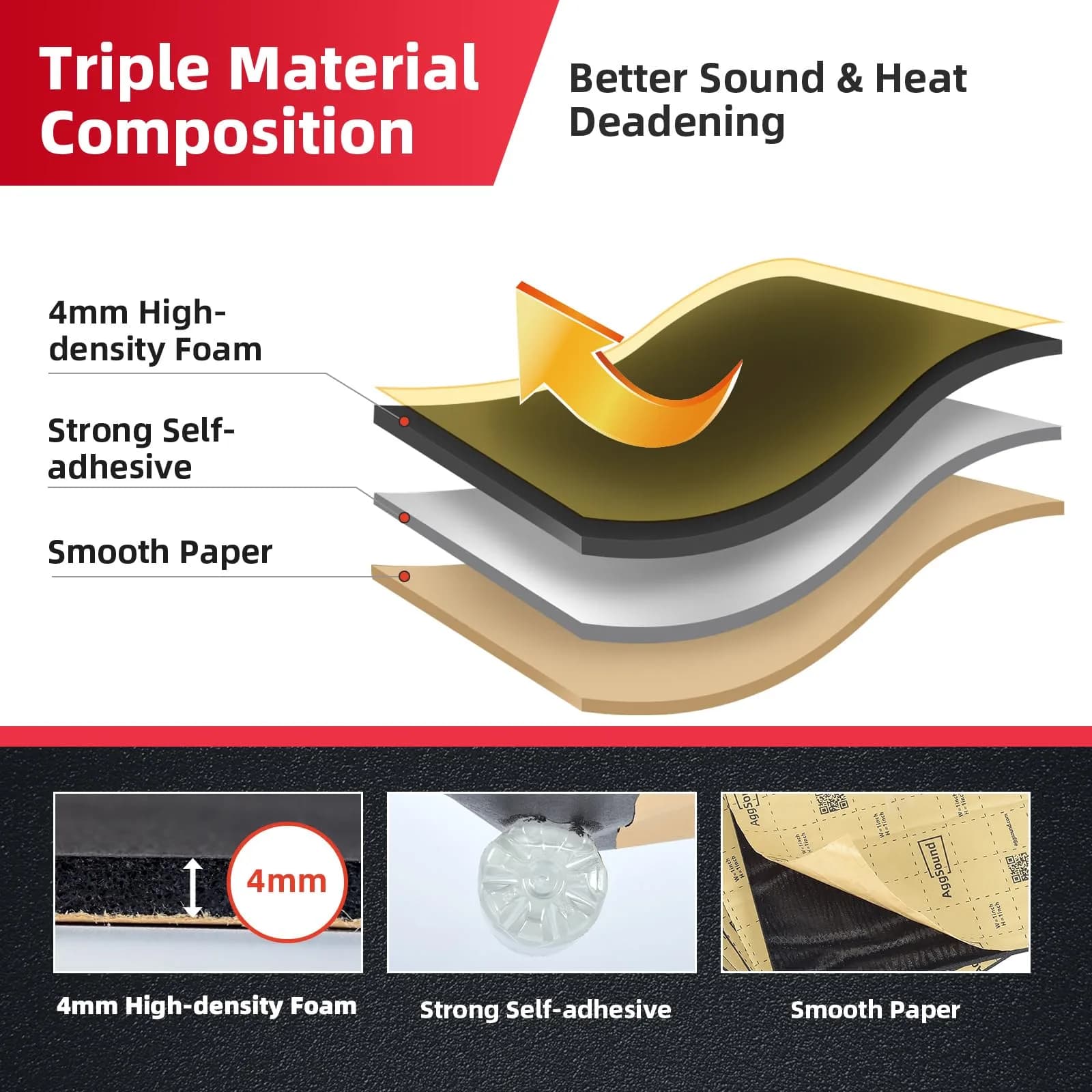 AggSound 157mil 6sqft Car Sound Deadening Mat | Blocks 98% Heat, Reduces Road Noise - view 3