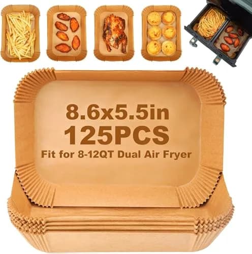 ctizne Air Fryer Disposable Paper Liners 125Pcs Rectangle 8.6x5.5" | Waterproof, Non-stick, for Dual Basket thumbnail 1