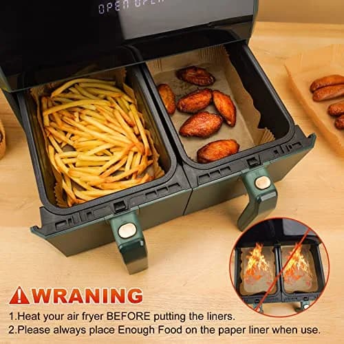 ctizne Air Fryer Disposable Paper Liners 125Pcs Rectangle 8.6x5.5" | Waterproof, Non-stick, for Dual Basket thumbnail 5