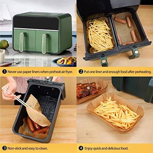 ctizne Air Fryer Disposable Paper Liners 125Pcs Rectangle 8.6x5.5" | Waterproof, Non-stick, for Dual Basket thumbnail 6