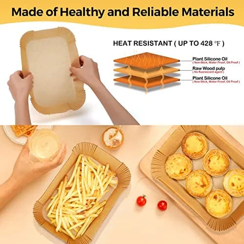 ctizne Air Fryer Disposable Paper Liners 125Pcs Rectangle 8.6x5.5" | Waterproof, Non-stick, for Dual Basket thumbnail 3