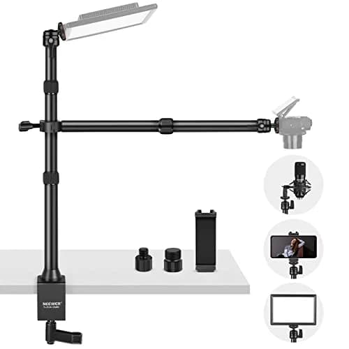 NEEWER TL253A+DS001 Table Camera Tripod with 2 Telescopic Arms & Phone Holder, 120cm (47") Light Stand | Versatile Studio Mount for Content Creation thumbnail 1