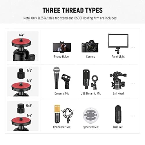 NEEWER TL253A+DS001 Table Camera Tripod with 2 Telescopic Arms & Phone Holder, 120cm (47") Light Stand | Versatile Studio Mount for Content Creation thumbnail 4
