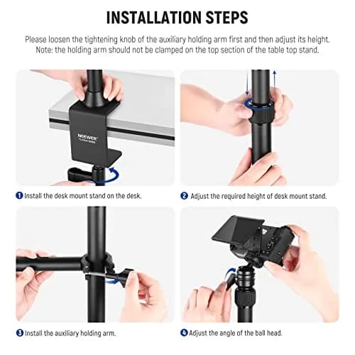 NEEWER TL253A+DS001 Table Camera Tripod with 2 Telescopic Arms & Phone Holder, 120cm (47") Light Stand | Versatile Studio Mount for Content Creation thumbnail 6