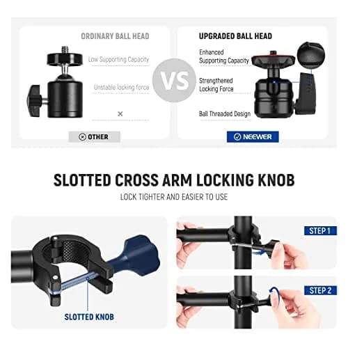 NEEWER TL253A+DS001 Table Camera Tripod with 2 Telescopic Arms & Phone Holder, 120cm (47") Light Stand | Versatile Studio Mount for Content Creation thumbnail 8