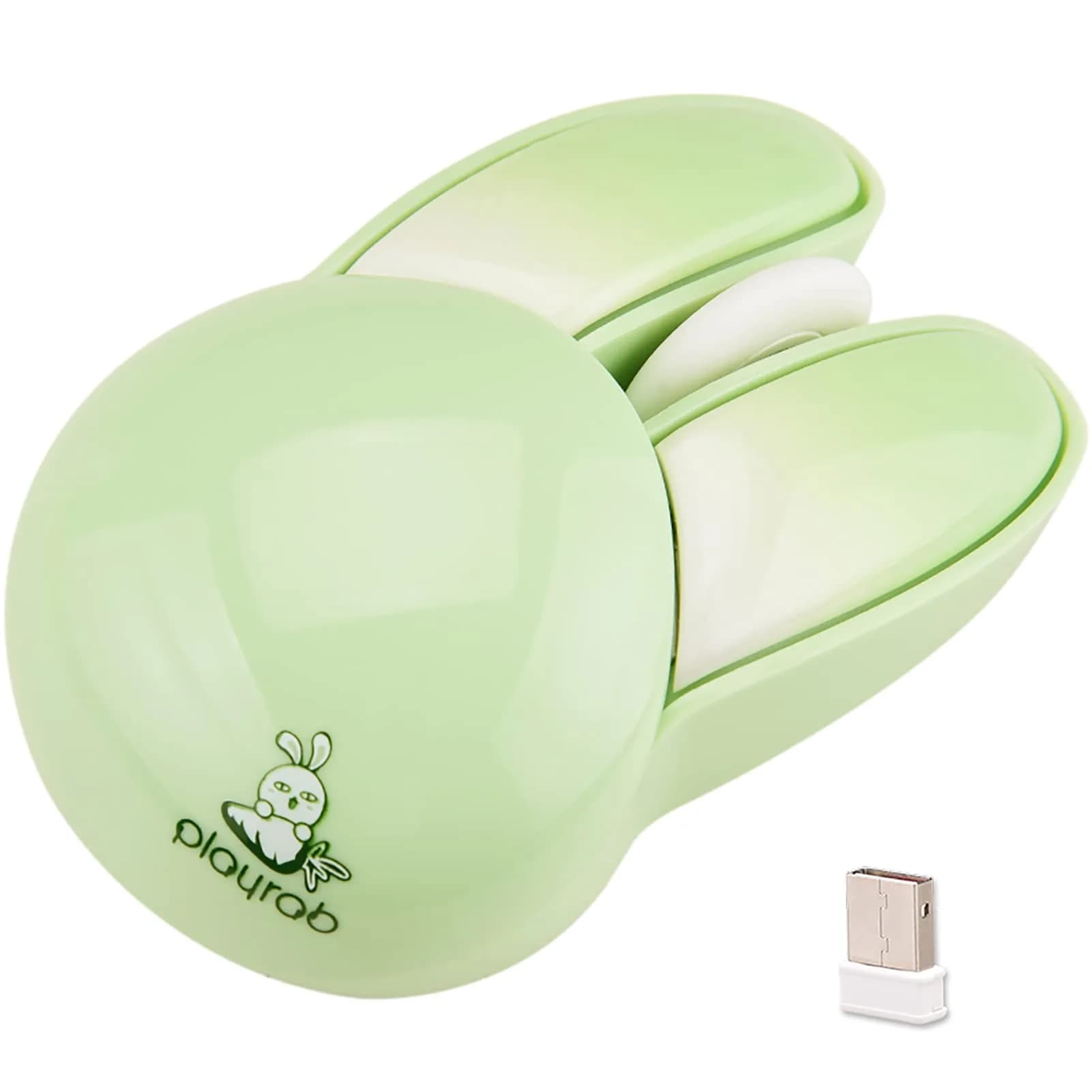Lomiluskr Cute Cat Wireless Mouse Pink | Silent 2.4G Input Mouse for Girls & Kids — Green Bunny