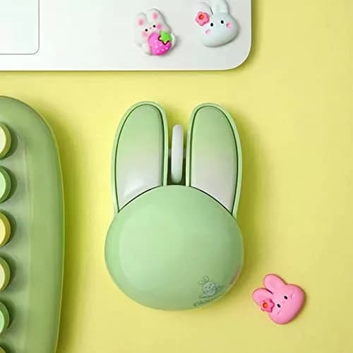Lomiluskr Cute Bunny Wireless Mouse 59g | Silent 1200 DPI, Candy Colors, Kids & Girls (Green Bunny) thumbnail 2