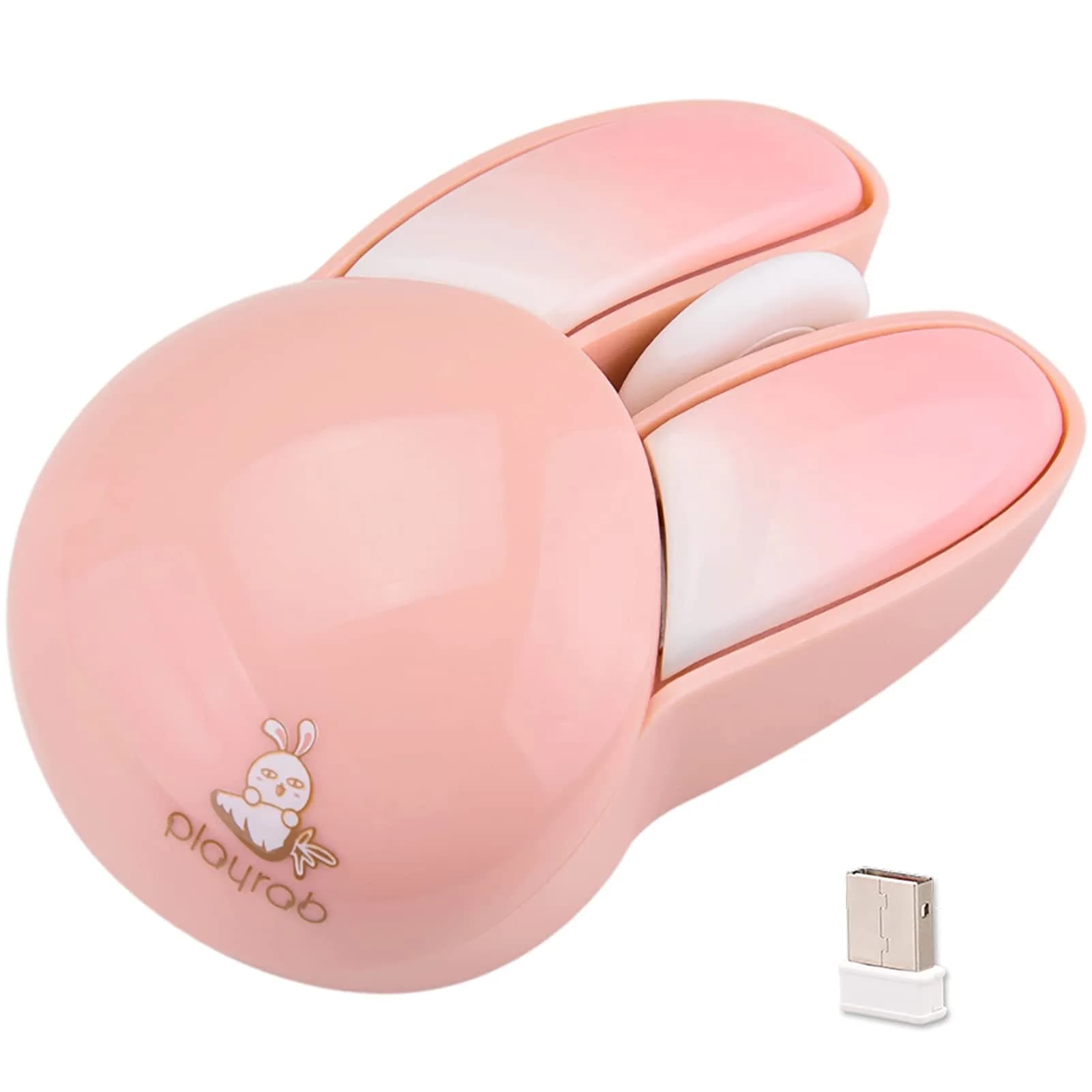 Lomiluskr Cute Cat Wireless Mouse Pink | Silent 2.4G Input Mouse for Girls & Kids — Pink Bunny