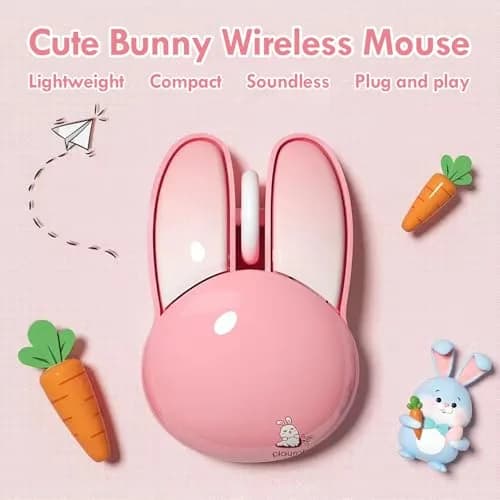 Lomiluskr Pink Bunny Wireless Mouse | Cute, Silent, 1200 DPI, 2.4G Wireless for Girls & Kids thumbnail 2