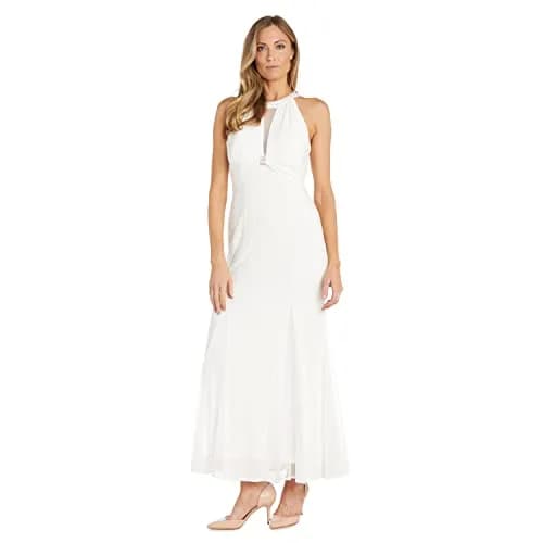 NIGHTWAY Womens Sleeveless Long Dress W/Rhinestone Trim Ivory 4 US | Elegant Evening Gown thumbnail 1